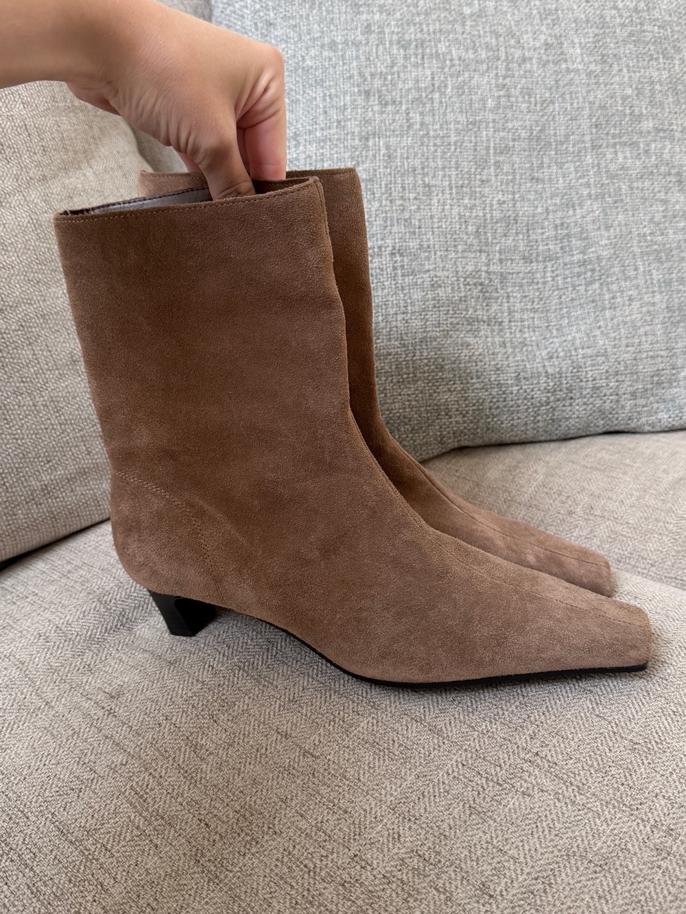 Mango Brown Suede Square-Toe Ankle Boots